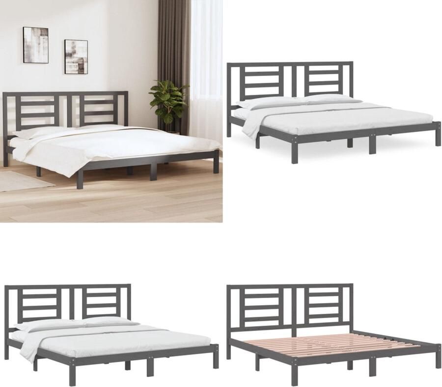 VidaXL Bedframe massief grenenhout grijs 200x200 cm Bedframe Bedframes Bed Bedbodem