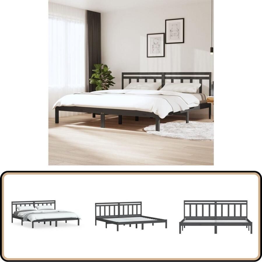 VidaXL Bedframe Massief Grenenhout Grijs 200x200 cm Bedframe Tweepersoons Bed Houten Bed Grijze Bed Slaapcomfort