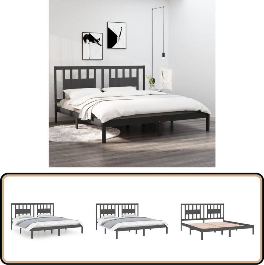 VidaXL Bedframe Massief Grenenhout Grijs 200x200 cm Houten Bed Frame Bed Frame Grijs Massief Grenenhout Boxspring Bed Tweepersoons Bed King Size Bed