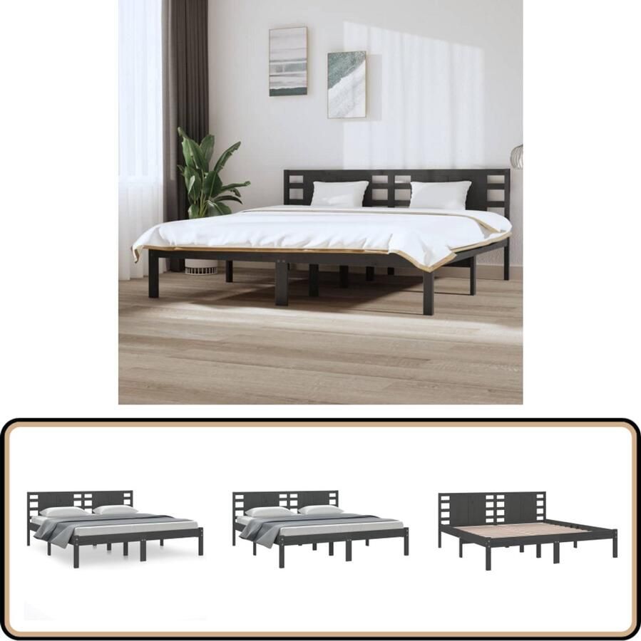 VidaXL Bedframe Massief Grenenhout Grijs 200x200 cm Houten Bed Frame Massief Grenenhout Bed Frame Grijs Tweepersoons Bed Boxspring Bed