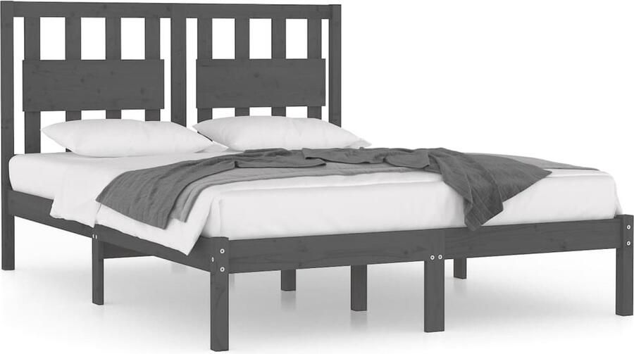 VidaXL Bedframe Massief Grenenhout Grijs 200x200 cm Houten Bedframe Massief Grenenhout Bedframe Grijs Tweepersoons Bed King Size Bed Boxspring Bed Hoofdbord Slaapcomfort - Foto 2