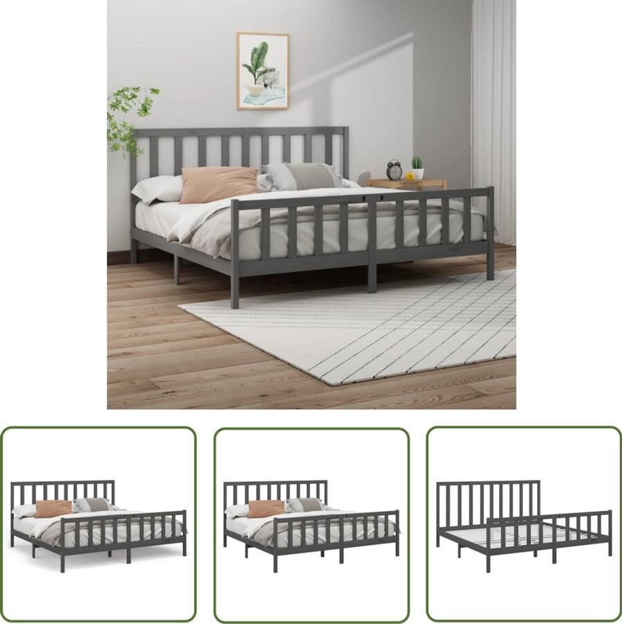 VidaXL Bedframe Massief Grenenhout Grijs 200x200 cm Houten Bedframe Tweepersoons Bed Massief Grenenhout Grijze Bedbank Modern Bed Design Bed Bedframe Kopen