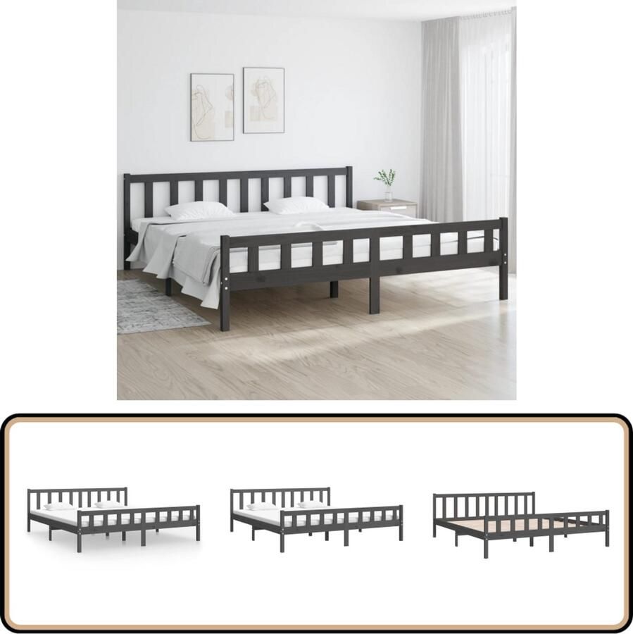 VidaXL Bedframe Massief Grenenhout Grijs 200x200 cm Klassieke Bedframe Massief Grenenhout Tweepersoonsbed Grijze Bedframe Houten Bed