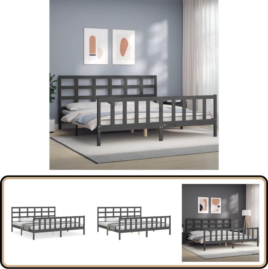VidaXL Bedframe Massief Grenenhout Grijs 200x200 cm Massief Grenenhouten Bed Frame Tweepersoons Bed Grijze Bedbank Hoofd- En Voeteneind Multipex Lattenbodem
