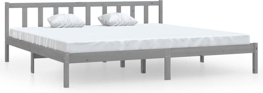 VidaXL Bedframe Massief Grenenhout Grijs 200x200 cm Massief Hout Bed Frame Grijs Bed Frame Tweepersoons Bed Modern Bed Frame Houten Bed Kopen Slaapkamers Meubels Bed Frame - Foto 2