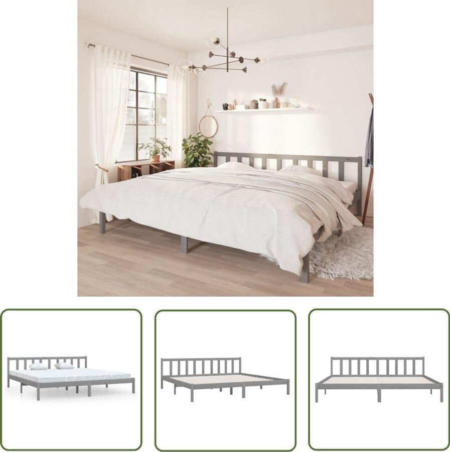 VidaXL Bedframe Massief Grenenhout Grijs 200x200 cm Massief Hout Bed Frame Grijs Bed Frame Tweepersoons Bed Modern Bed Frame Houten Bed Kopen Slaapkamers Meubels Bed Frame