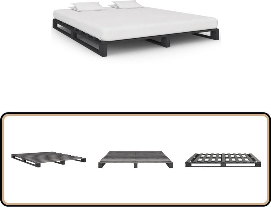 VidaXL Bedframe Massief Grenenhout Grijs 200x200 cm Pallet Bedframe Massief Hout Bed Grenenhout Bed Tweepersoons Bed Grijze Bed