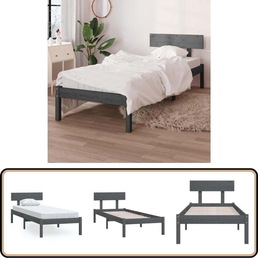 VidaXL Bedframe Massief Grenenhout Grijs 90x190 cm Modern Bed Frame Houten Bedframe Grenenhout Bedframe Grijze Bedframe Enkel Bed