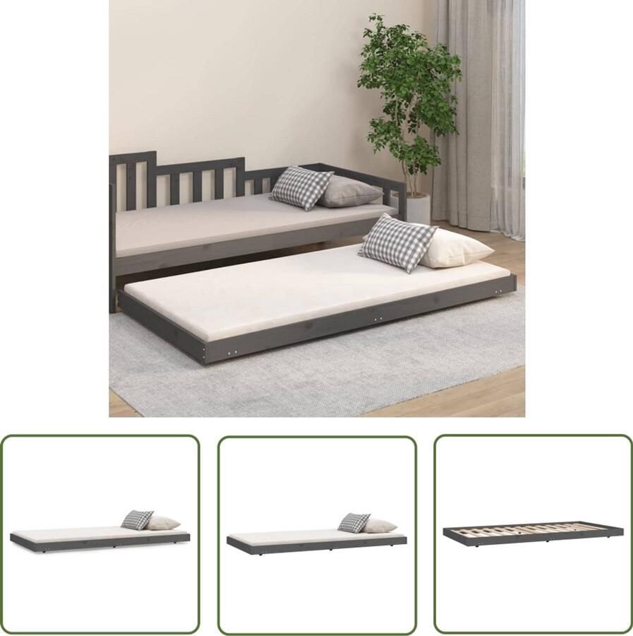 VidaXL Bedframe Massief Grenenhout Grijs 90x200 cm Houten Bedframe Massief Hout Enkel Bed Tweepersoons Bed Grieze Bedframe
