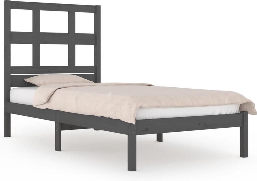 VidaXL -Bedframe-massief-grenenhout-grijs-90x200-cm - Foto 4