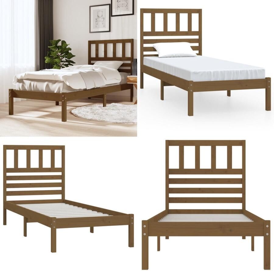 VidaXL Bedframe massief grenenhout honingbruin 100x200 cm Bedframe Bedframes Eenpersoonsbed Bed