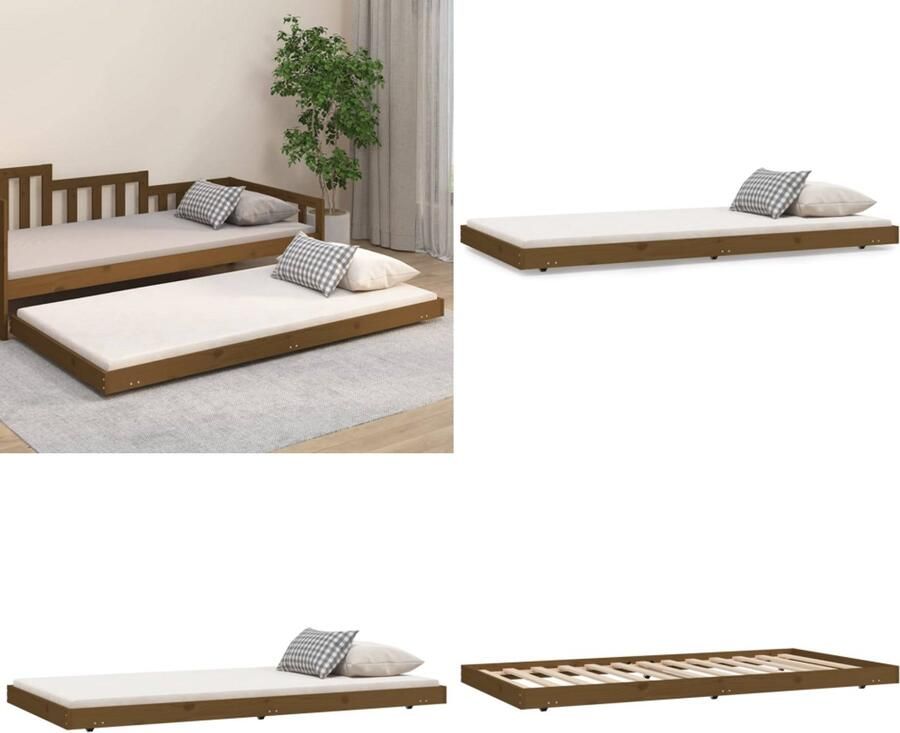 VidaXL Bedframe massief grenenhout honingbruin 100x200 cm Bedframe Bedframes Eenpersoonsbed Bed