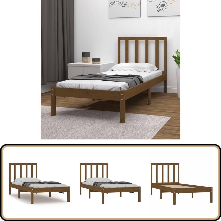 VidaXL Bedframe Massief Grenenhout Honingbruin 100x200 cm Houten Bedframe Grenenhout Bedframe Tweepersoons Bed Honigbruin Bed Bedframe Met Hoofdbord