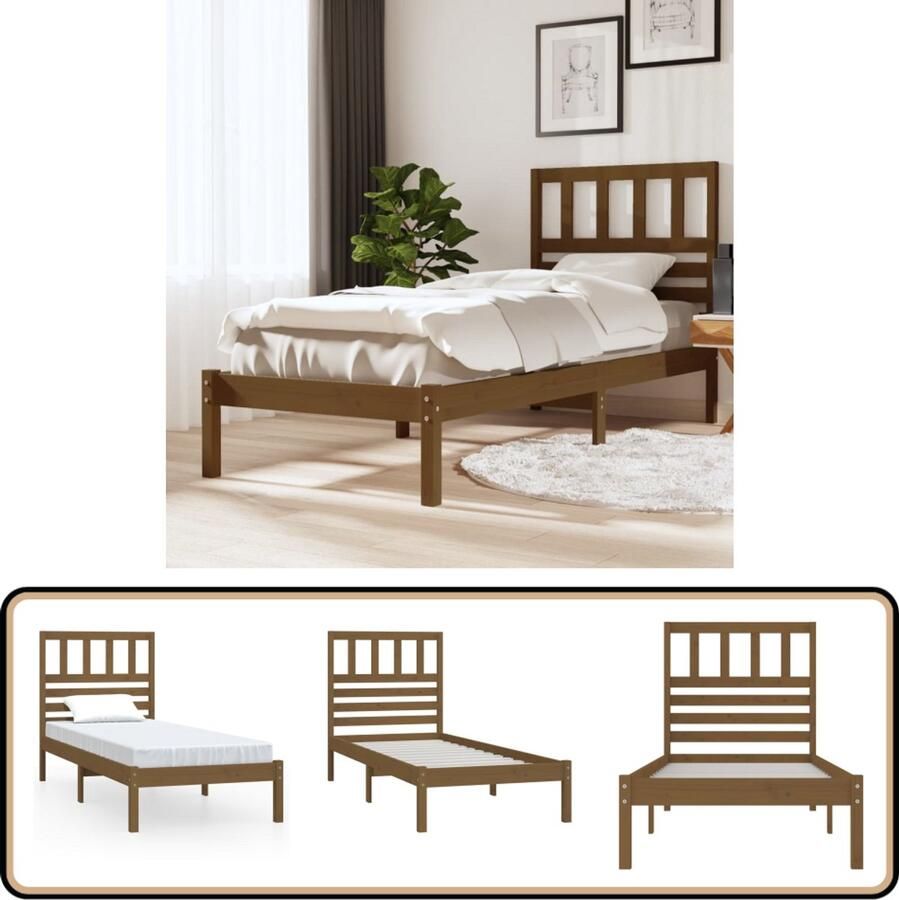 VidaXL Bedframe massief grenenhout honingbruin 100x200 cm Houten Bedframe Massief Grenenhout Bedframe 100x200 Honigbruin Slaapkamer Meubels Design Bedframe