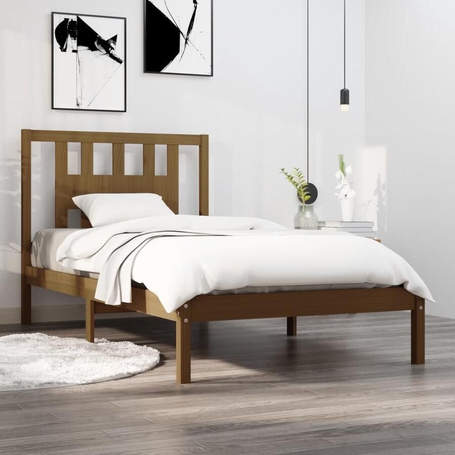 VidaXL Bedframe Massief Grenenhout Honingbruin 100x200 cm Klassieke Bed Frame Houten Bedframe Grenenhouten Bed Frame 100x200 Tweepersoons Bed Hoofdeinde Bed Slaapcomfort - Foto 2