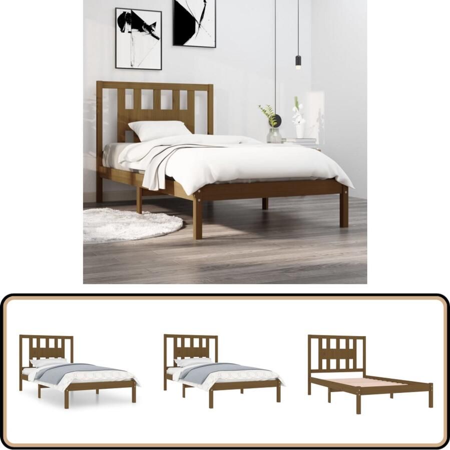 VidaXL Bedframe Massief Grenenhout Honingbruin 100x200 cm Klassieke Bed Frame Houten Bedframe Grenenhouten Bed Frame 100x200 Tweepersoons Bed Hoofdeinde Bed Slaapcomfort