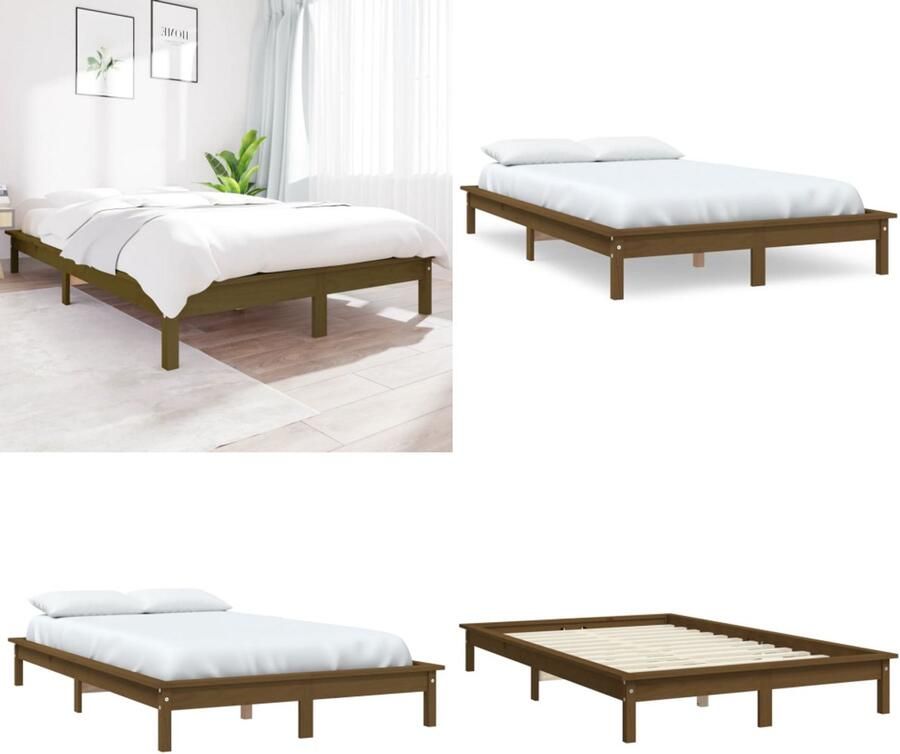 VidaXL Bedframe grenenhout honingbruin 120x190 cm 4FT Small Double Bedframe Bedframes Bed Bedbodem