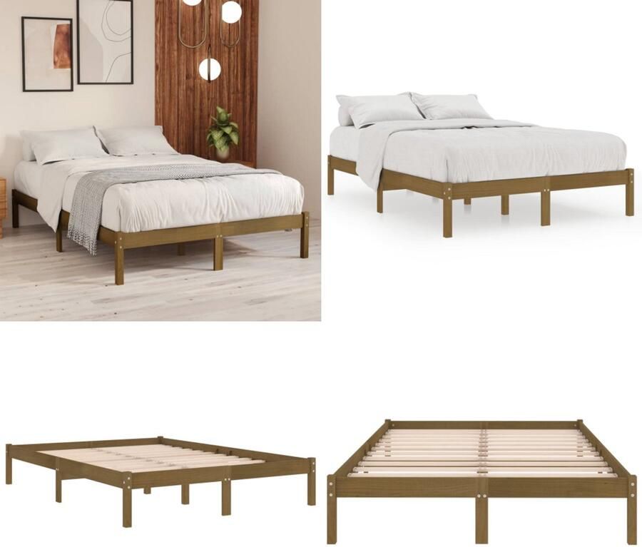 VidaXL Bedframe massief grenenhout honingbruin 120x200 cm Bedframe Bed Frame Bed Frames