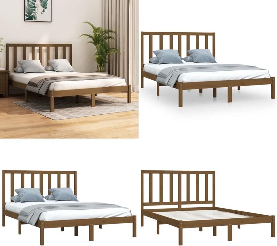 VidaXL Bedframe massief grenenhout honingbruin 120x200 cm Bedframe Bedframes Bed Bedbodem