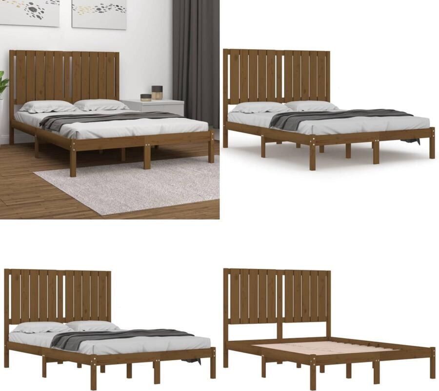 VidaXL Bedframe massief grenenhout honingbruin 120x200 cm Bedframe Bedframes Bed Bedbodem