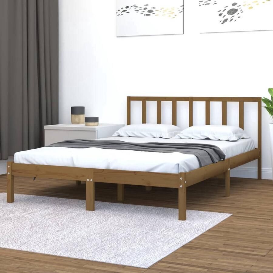 VidaXL Bedframe Massief Grenenhout Honingbruin 120x200 cm Bedframe Grenenhout Bedframe Hout Bedframe Honingbruin Bedframe Tweepersoons Bedframe King Size Bedframe - Foto 2