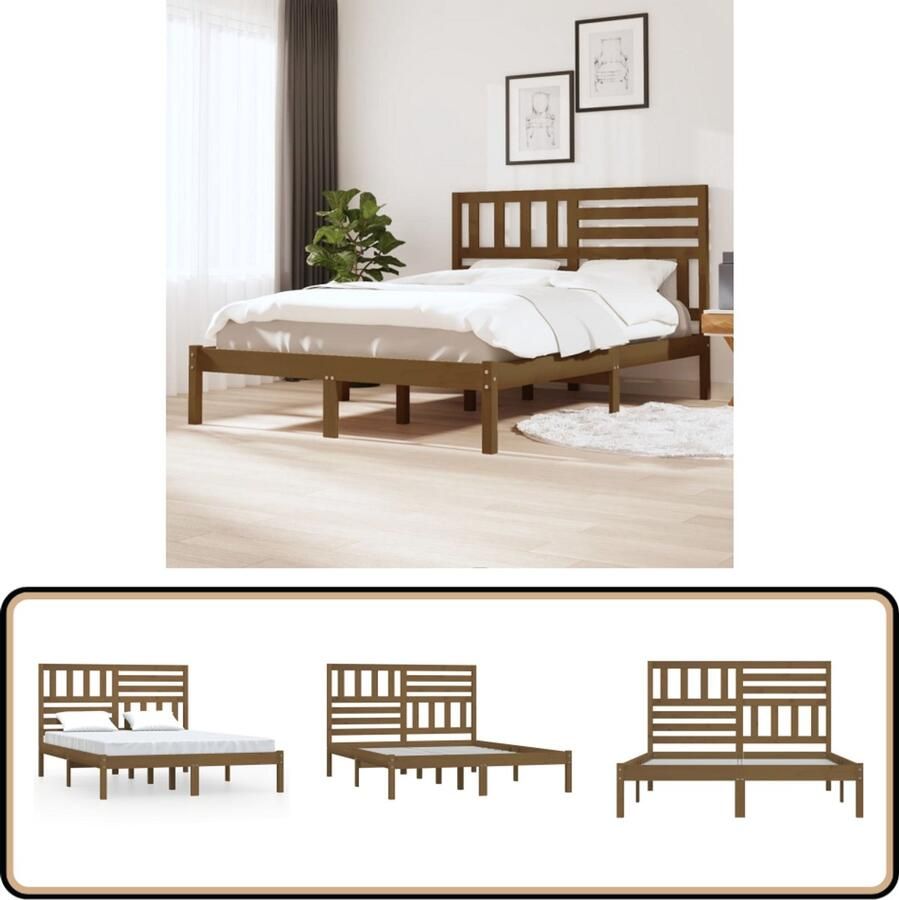VidaXL Bedframe massief grenenhout Honingbruin 120x200 cm Houten Bedframe Massief Grenenhout Bedframe 120x200 Honigbruin Bed Slaapkamer Meubels