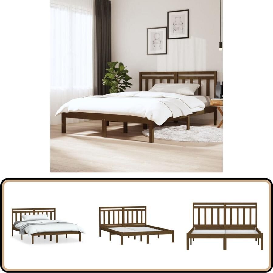 VidaXL Bedframe Massief Grenenhout Honingbruin 120x200cm Bedframe Grenenhout Bed Honey Brown Bed Tweepersoons Bed Slaapcomfort Modern Bed Minimalistisch Bed Landelijk Bed
