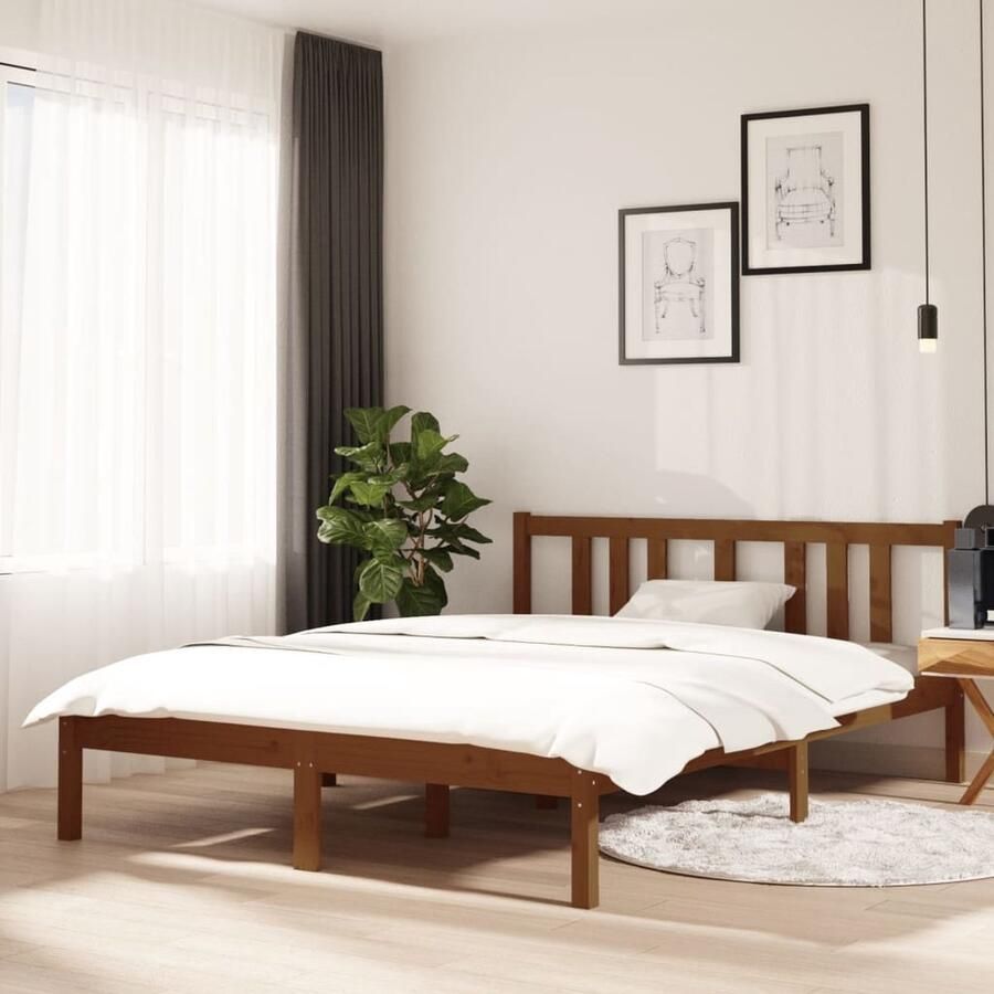 VidaXL Bedframe Massief Grenenhout Honingbruin 135x190 cm Houten Bedframe Massief Grenenhout Dubbel Bed Honigbruin Bed Kopen Slaapkamer Meubels Luxe Bed Comfortabele Bed - Foto 2