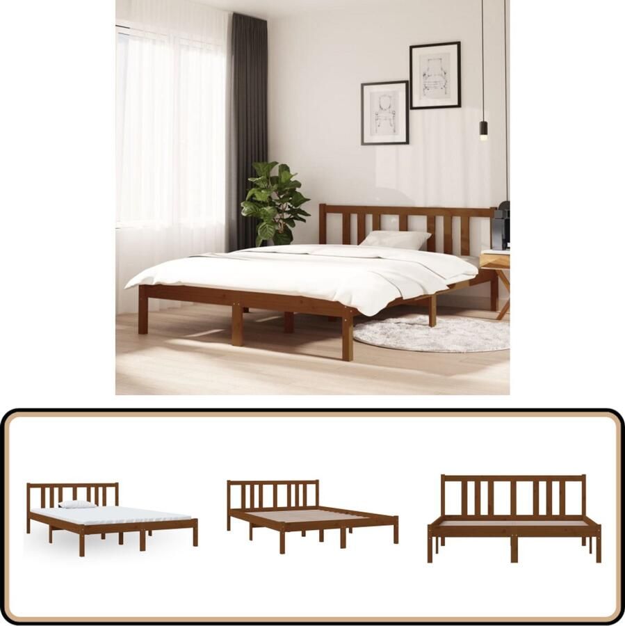 VidaXL Bedframe Massief Grenenhout Honingbruin 135x190 cm Houten Bedframe Massief Grenenhout Dubbel Bed Honigbruin Bed Kopen Slaapkamer Meubels Luxe Bed Comfortabele Bed