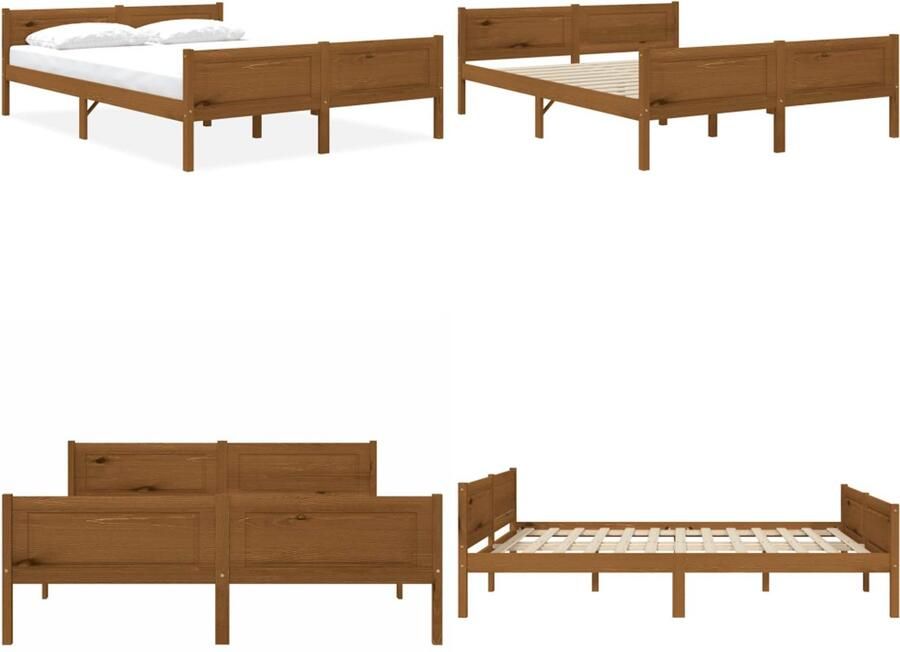 VidaXL Bedframe massief grenenhout honingbruin 140x200 cm Bedframe Bed Frame Bed Frames