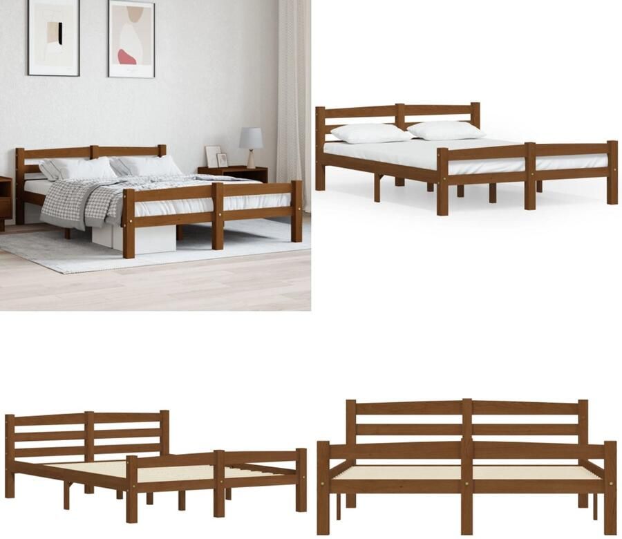 VidaXL Bedframe massief grenenhout honingbruin 140x200 cm Bedframe Bed Frame Bed Frames