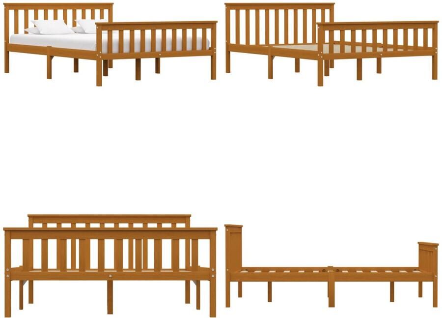 VidaXL Bedframe massief grenenhout honingbruin 140x200 cm Bedframe Bedframes Bed Frame Bed Frames