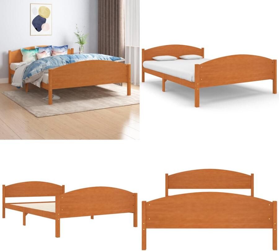 VidaXL Bedframe massief grenenhout honingbruin 160x200 cm Bedframe Bed Frame Bed Frames