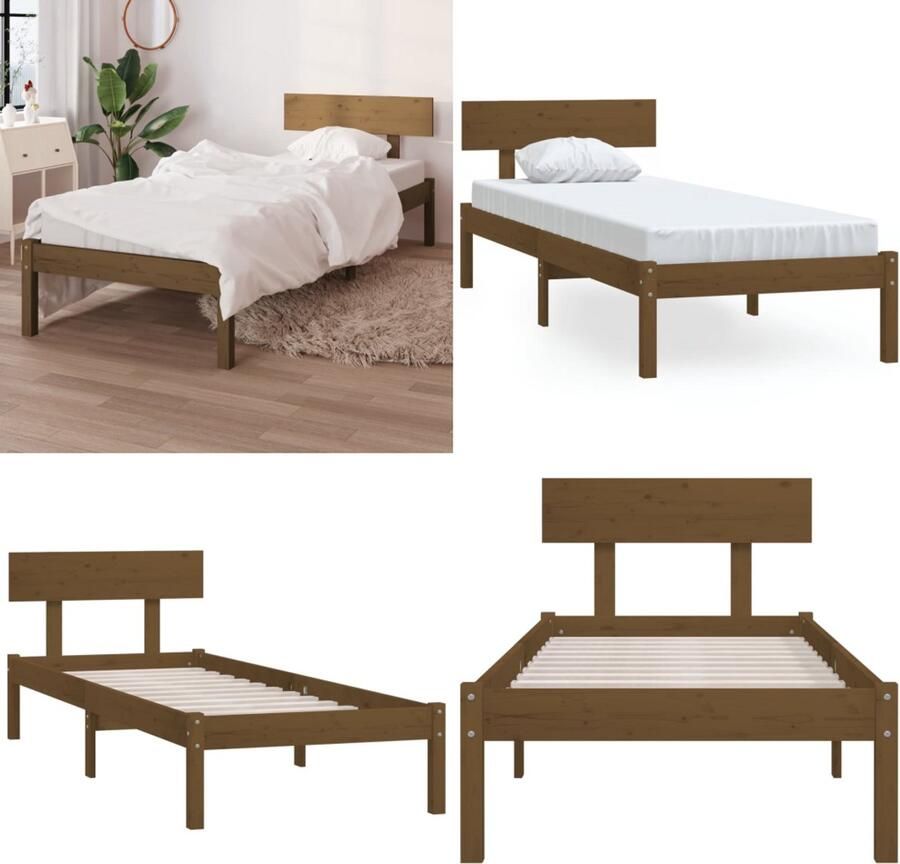 VidaXL Bedframe massief grenenhout honingbruin 90x190 cm UK Single Bedframe Bedframes Bed Bedbodem