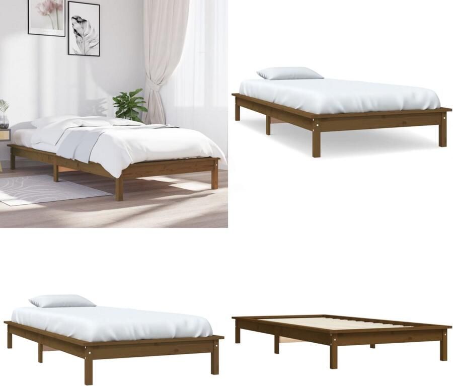 VidaXL Bedframe massief grenenhout honingbruin 90x190 cm Bedframe Bedframes Bed Bedbodem