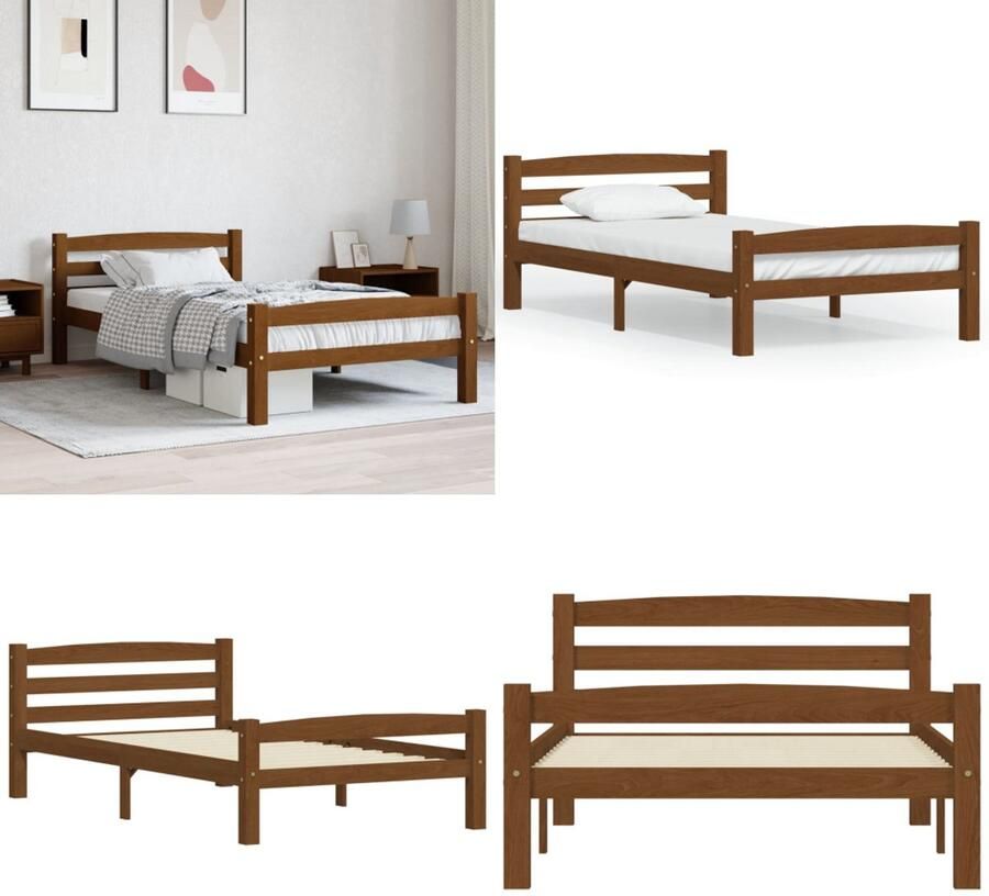 VidaXL Bedframe massief grenenhout honingbruin 90x200 cm Bedframe Bed Frame Bed Frames