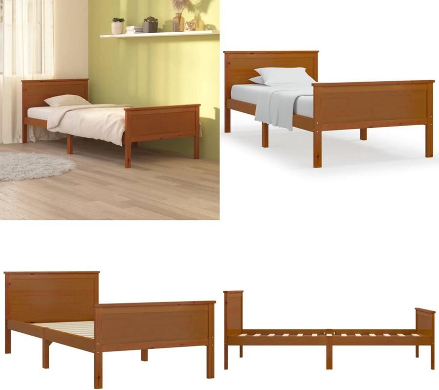 VidaXL Bedframe massief grenenhout honingbruin 90x200 cm Bedframe Bedframes Houten Bedframe Bed