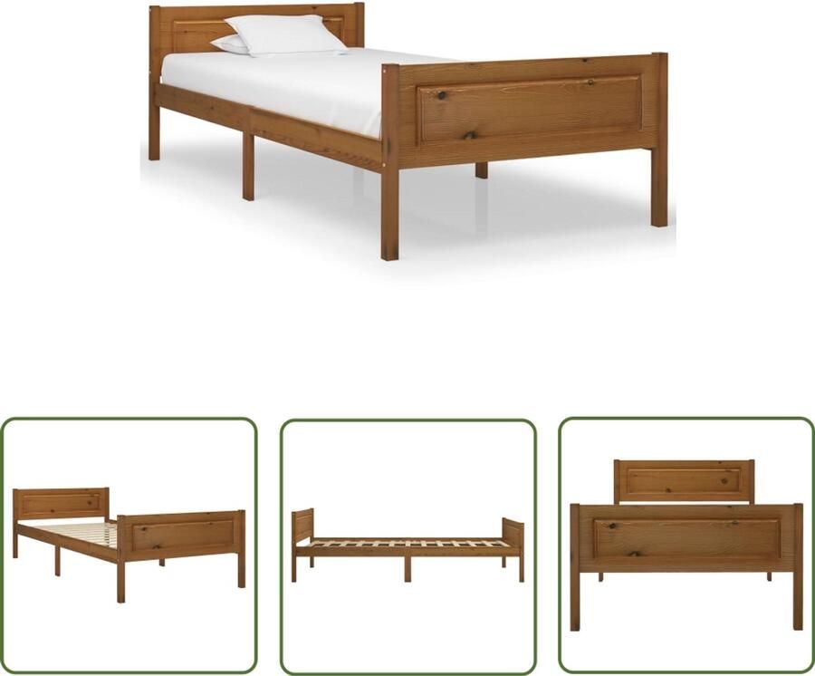 VidaXL Bedframe Massief Grenenhout Honingbruin 90x200 cm Houten Bed Frame Massief Hout Bed Enkelpersoons Bed Voor Volwassenen Bruine Bed Design Bed Modern Bed Comfortabel Bed Stapelbare Bed
