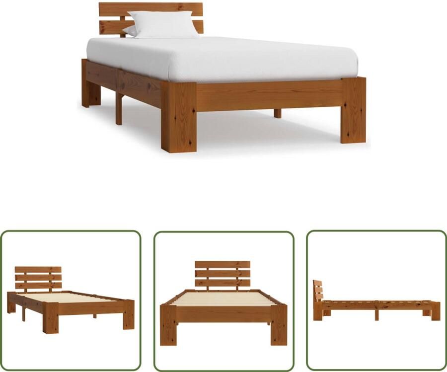 VidaXL Bedframe Massief Grenenhout Honingbruin 90x200 cm Massief Hout Bed Grenenhout Bed Honig Bruin Bed Enkelpersoonlig Bed Tweepersoons Bed Modern Bed Design Bed Frame Boxspring Bed Slaapkamers Meubels
