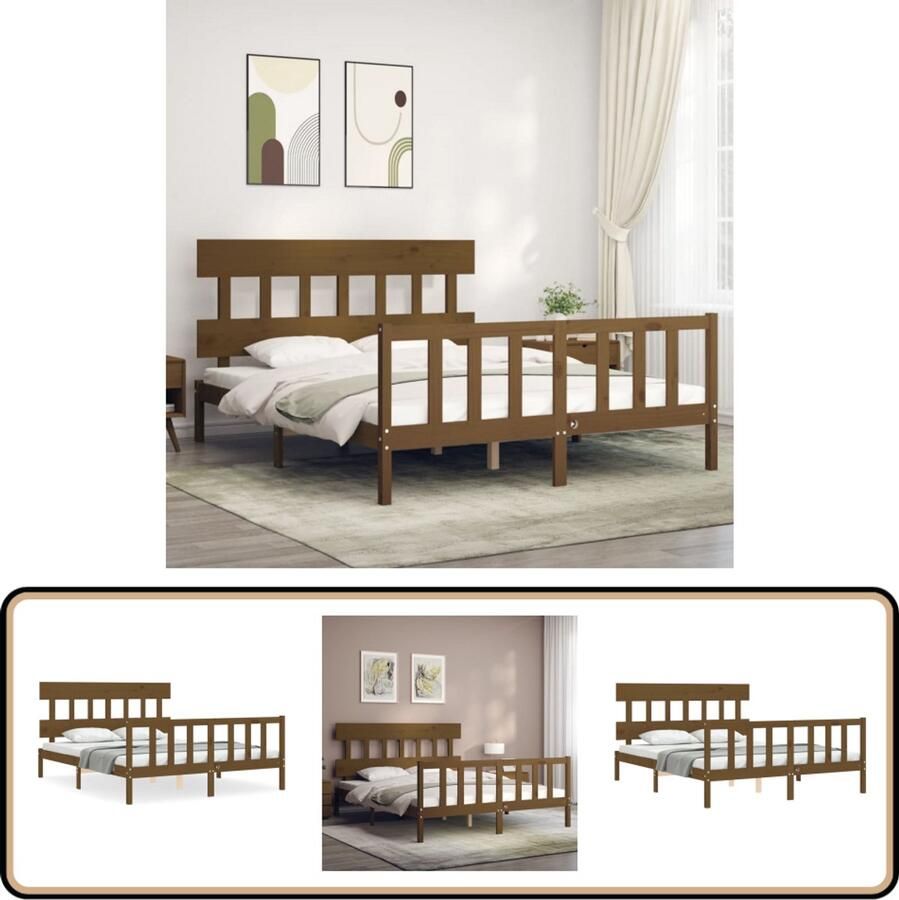 VidaXL Bedframe Massief Grenenhout Honingbruin Massief Hout Bed Frame Grenenhouten Bed King Size Bed Honigbruin Bed Slaapcomfort