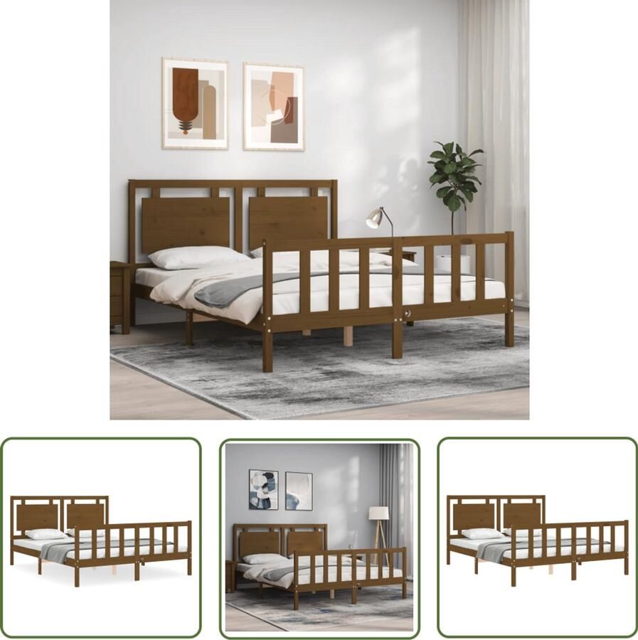 VidaXL Bedframe Massief Grenenhout Honingbruin Massief Hout Bed Grenenhout Bed Honingbruin Bed King Size Bed Boxspring Frame Slaapcomfort
