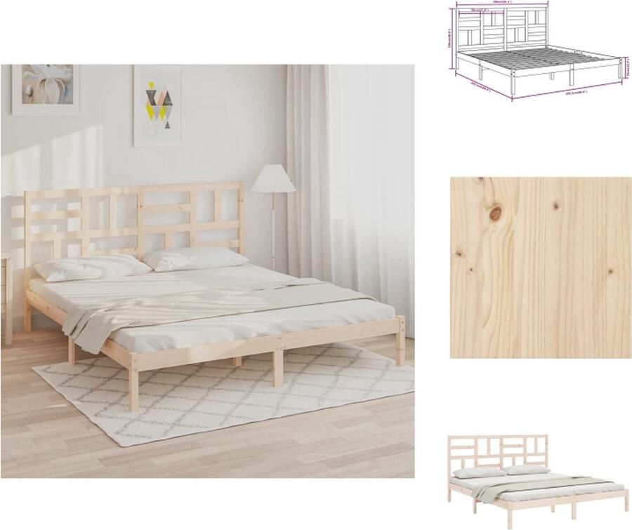 VidaXL Bedframe Massief Grenenhout Houten Bedframe 205.5 x 206 x 104 cm Geschikt voor 200 x 200 cm Matras Bed