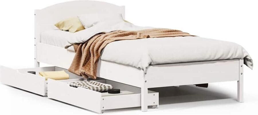 VidaXL Bedframe Massief Grenenhout 90x200 cm Wit