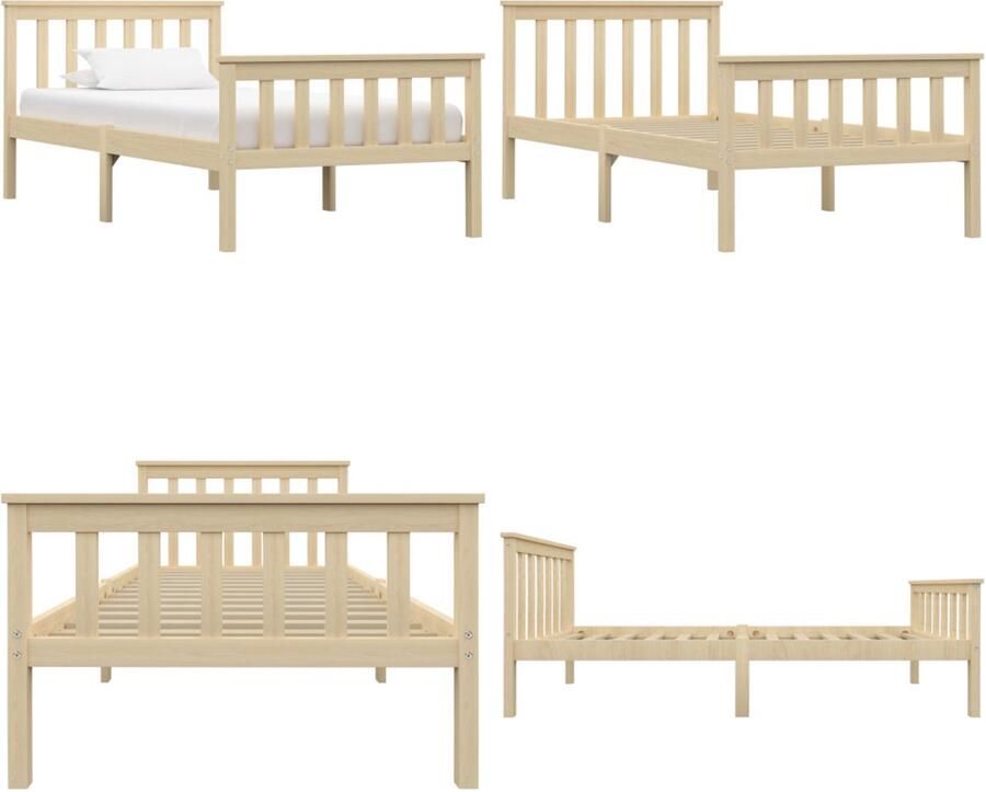 VidaXL Bedframe massief grenenhout lichthoutkleurig 100x200 cm Bedframe Bedframes Bed Frame Bed Frames