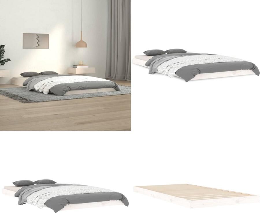 VidaXL Bedframe massief grenenhout wit 100x200 cm Bedframe Bedframes Eenpersoonsbed Bed