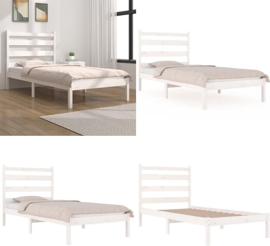 VidaXL Bedframe massief grenenhout wit 100x200 cm Bedframe Bedframes Eenpersoonsbed Bed
