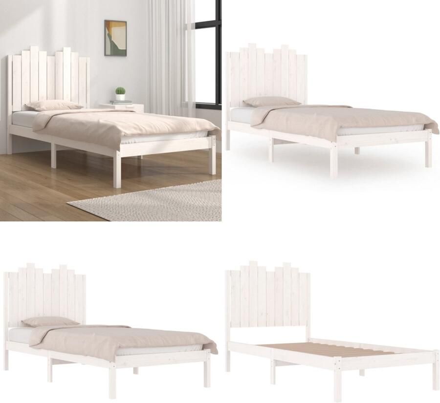 VidaXL Bedframe massief grenenhout wit 100x200 cm Bedframe Bedframes Eenpersoonsbed Bed