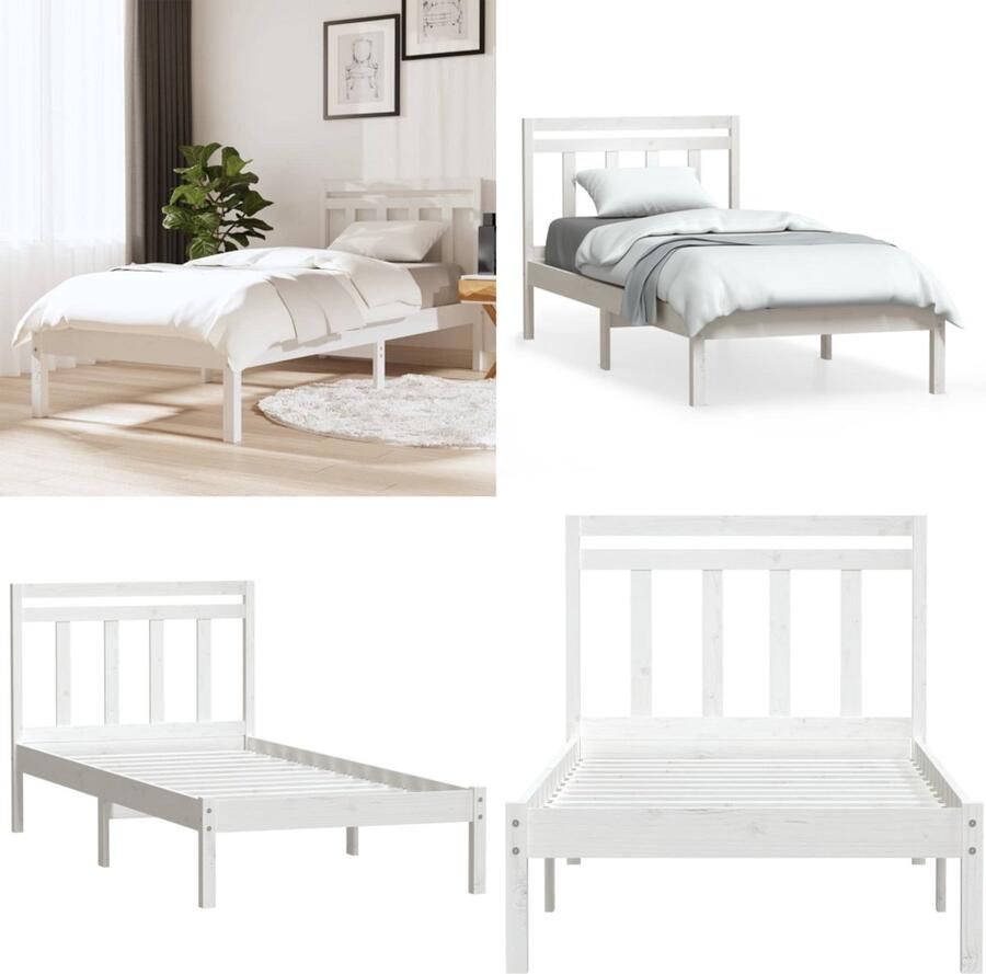 VidaXL Bedframe massief grenenhout wit 100x200 cm Bedframe Bedframes Eenpersoonsbed Bed