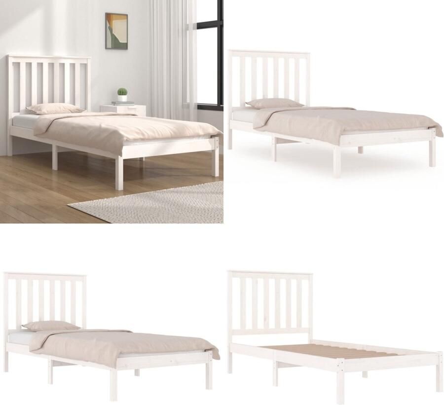 VidaXL Bedframe massief grenenhout wit 100x200 cm Bedframe Bedframes Eenpersoonsbed Bed