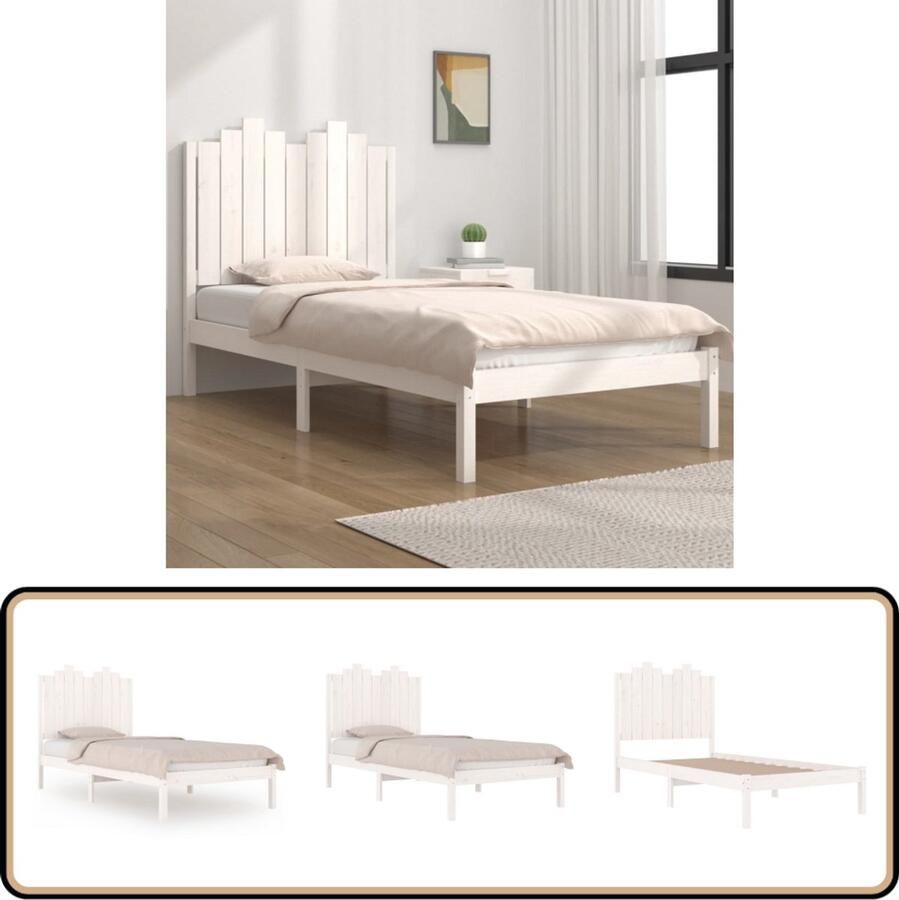 VidaXL Bedframe Massief Grenenhout Wit 100x200 cm Houten Bed Frame Classic Bed Frame Tweepersoons Bed Witte Bed Frame Massief Grenenhout